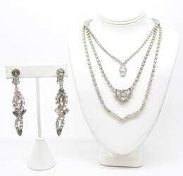 Vintage Icy Clear Rhinestone Silver Tone Necklaces & Earrings 45.9g