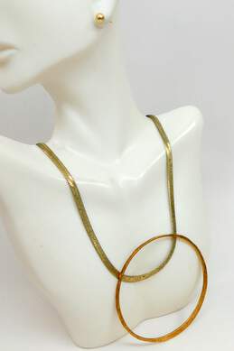 925 Vermeil Ball Stud Earrings Herringbone Chain Necklace & Bangle Bracelet 18.0g