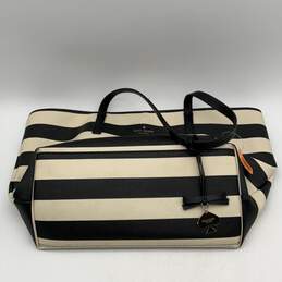 Kate Spade Womens Black White Striped Inner Zipper Pocket Double Handle Tote Bag