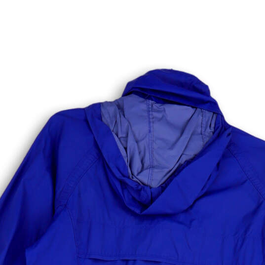 Womens Blue Long Sleeve Pockets Hooded Full-Zip Rain Jacket Size Medium image number 4