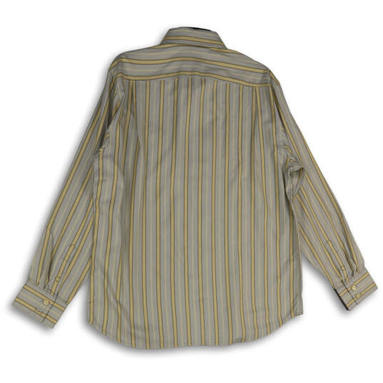 Mens Yellow Blue Striped Long Sleeve Spread Collar Button-Up Shirt Size M image number 2