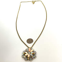 Designer J. Crew Gold-Tone Mandala Crystal Floral Pendant Chain Necklace