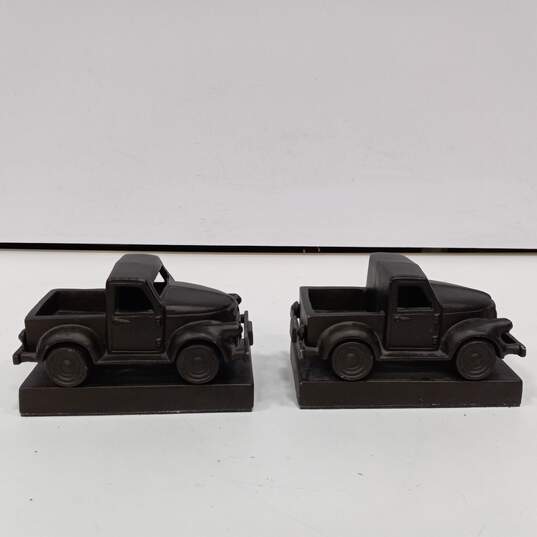Pair of Black Pickup Truck Painted Pewter Paperweights image number 4