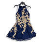 Womens Blue Gold Floral Halter Neck Back Zip Fit & Flare Dress Size 10P image number 1