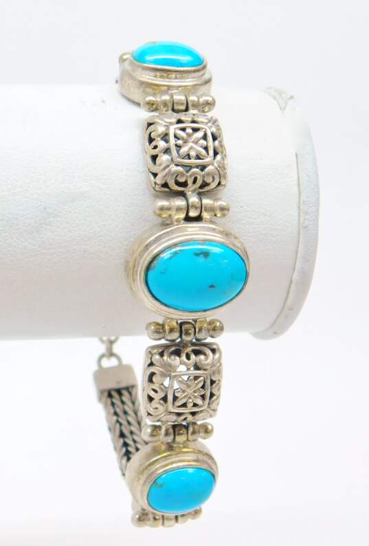 Bali Style 925 Sterling Silver Faux Turquoise Toggle Clasp Bracelet 29.8g image number 2