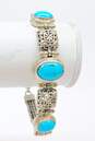 Bali Style 925 Sterling Silver Faux Turquoise Toggle Clasp Bracelet 29.8g image number 2