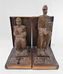 Don Quixote Sancho Bookends Pair Hand-Carved Wooden Vintage Quijote Spain alternative image