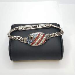 Brighton Silver Tone Crystals Red White And Blue I ♥ America 8" Bracelet 26.4g