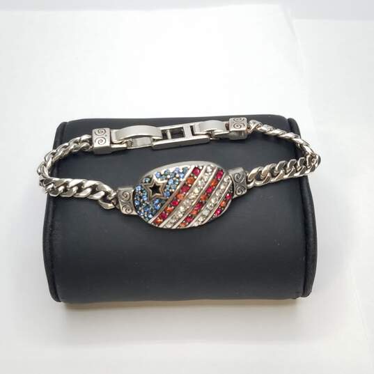 Brighton Silver Tone Crystals Red White And Blue I ♥ America 8" Bracelet 26.4g image number 1