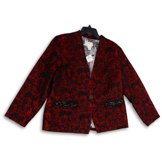 NWT Womens Red Black Paisley Long Sleeve One Button Blazer Jacket Size 2 image number 1
