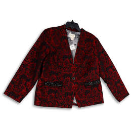 NWT Womens Red Black Paisley Long Sleeve One Button Blazer Jacket Size 2