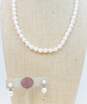 Romantic 925 Sterling Silver Toggle Clasp Pearl Necklace & Drop Earrings 35.4g image number 5