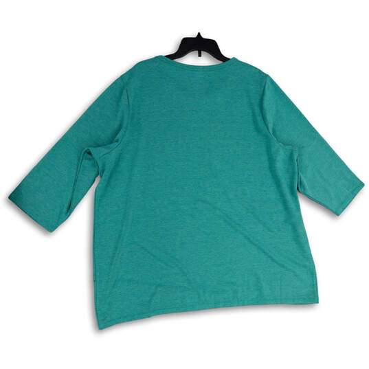NWT Womens Green Heather Round Neck Short Sleeve Pullover T-Shirt Size 3X image number 2