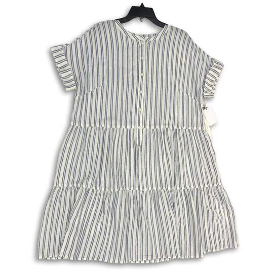 NWT Caslon Womens Blue White Striped Short Sleeve Shift Dress Size XL image number 1