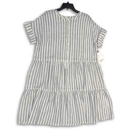 NWT Caslon Womens Blue White Striped Short Sleeve Shift Dress Size XL