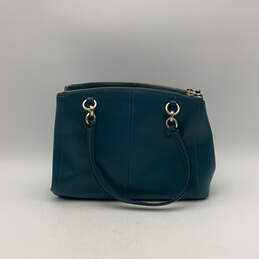 Womens Blue Leather Detachable Strap 3 Pocket Double Handles Satchel Bag alternative image