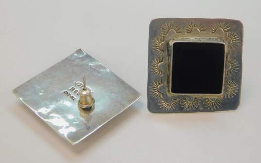 Vintage Taxco 925 Oval Roped Ring & Black Enamel Stamped Square Earrings 26.9g image number 5