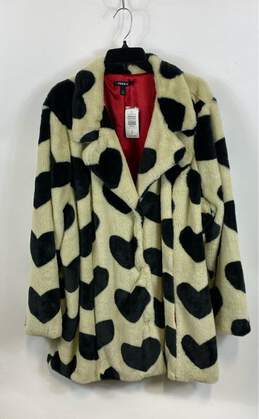 NWT Torrid Womens White Black Faux Fur Heart Wide Lapel Collar Overcoat Size 4