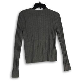 NWT Womens Gray Ribbed Long Sleeve Button Front Cardigan Sweater Size M alternative image