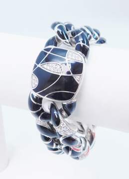Belle Etoile 925 Cubic Zirconia & Black Enamel Swirls Chunky Curb Chain Statement Bracelet 69.3g