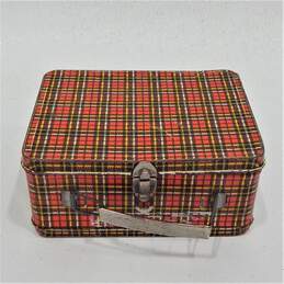 Vintage Ohio Art Red Plaid Metal Tin Lunch Box No Thermos