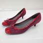 Stuart Weitzman Women's Purple Suede Red Patent Leather Trim Kitten Heels Size 11 AUTHENTICATED image number 5