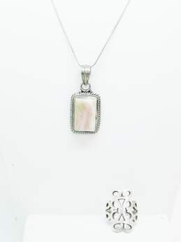 Artisan 925 Sterling Silver Pink Stone Pendant Necklace & Scrolled Statement Ring 26.3g