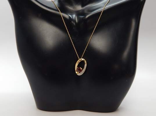 10k Yellow Gold Garnet & Diamond Accent Pendant Necklace 2.1g image number 1