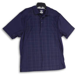 Womens Blue Plaid Short Sleeve Spread Collar Polo Shirt Size Large