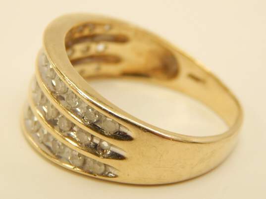 10K Yellow Gold 0.46 CTTW Round Diamond Channel Set Inlay 3 Row Ring 3.3g image number 3