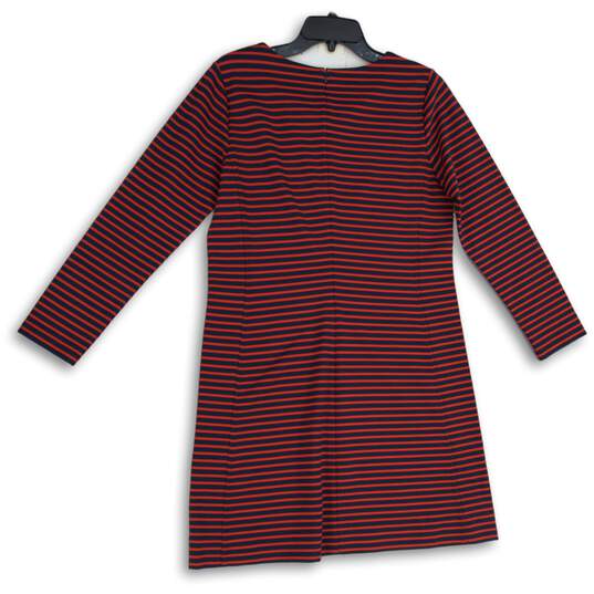 NWT Madewell Womens Red Navy Blue Striped Crew Neck Back Zip Sheath Dress Size L image number 2