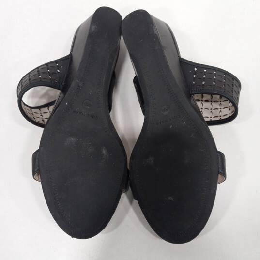 Womens Black Beige Slip On Open Toe Wedge Heel Slide Sandals Size 6.5 B image number 5