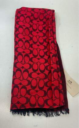 COACH Signature Red Black Cashmere Silk Long Wrap Scarf