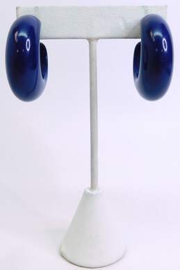 Vintage Crown Trifari Geometric Blue Lucite & Gold Tone Clip-On Hoop Earrings 15.6g