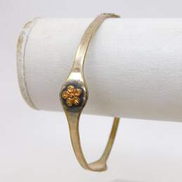 James Avery 925 & 14K Gold Accented Stamped Flowers Bangle Bracelet 12.2g alternative image