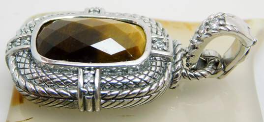 Judith Ripka 925 Faceted Tigers Eye & Cubic Zirconia Cable Rectangle Pendant image number 4