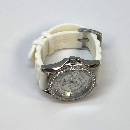 Designer Fossil ES-2344 Silver Rhinestone Chronograph Quartz Analog Wristwatch image number 2