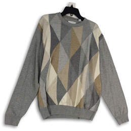 NWT Mens Gray Tan Argyle Print Crew Neck Long Sleeve Pullover Sweater Sz XL