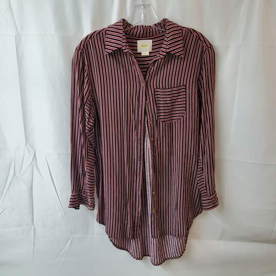 Maeve Navy Blue & Red Striped Button Up Collared Shirt Size XS image number 1
