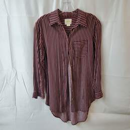 Maeve Navy Blue & Red Striped Button Up Collared Shirt Size XS