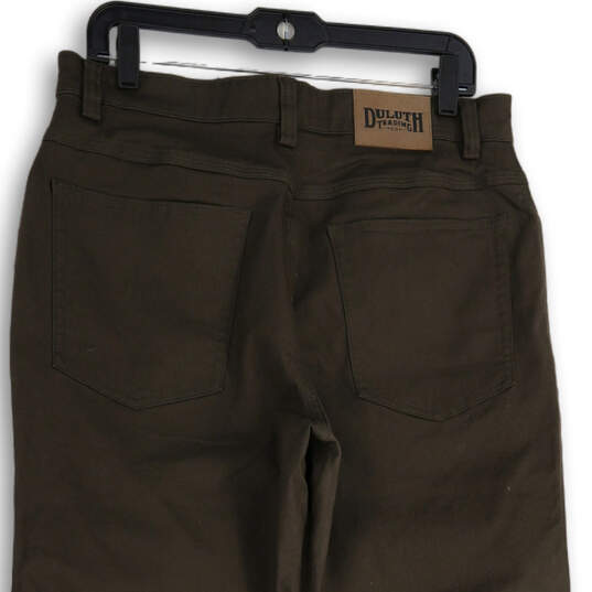 Mens Dark Green 5-Pocket Design Straight Leg Hiking Chino Pants Size 32X30 image number 4
