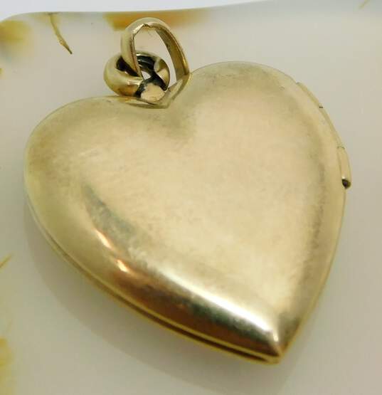 14K Yellow Gold Etched Flower & Leaves Heart Locket Pendant 4.7g image number 2