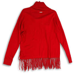 Womens Red Long Sleeve Turtle Neck Fringe Hem Pullover Sweater Size Medium alternative image