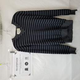 AUTHENTICATED Gucci Charcoal Navy Striped Long Sleeve V Neck Mens Size M