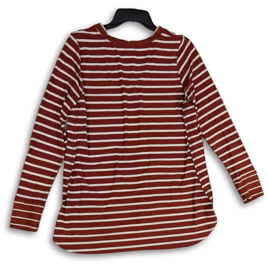Womens Red White Striped Long Sleeve V Neck Stretch Pullover T-Shirt Sz 2X image number 2