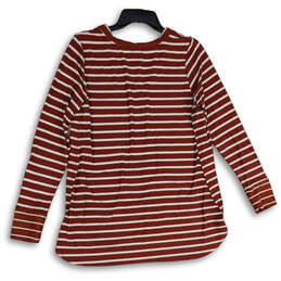 Womens Red White Striped Long Sleeve V Neck Stretch Pullover T-Shirt Sz 2X alternative image