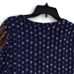 Womens Blue Printed 3/4 Sleeve Split Neck Regular Fit Blouse Top Size XL