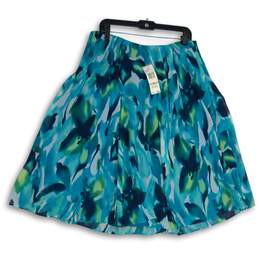 NWT Womens Blue Green Floral Pleated Front Side Zip Flare Skirt Size 12