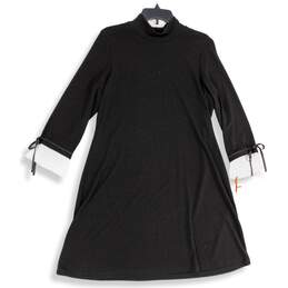 Elle Womens Black Mock Neck Long Roll Tab Sleeve Pullover Sweater Dress Size XL