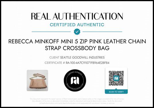 Rebecca Minkoff Mini 5 Zip Pink Leather Chain Strap Crossbody Bag w/COA image number 2